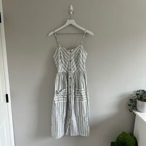 Sneak Peek White Blue Strip Linen Button Midi Dress Size M